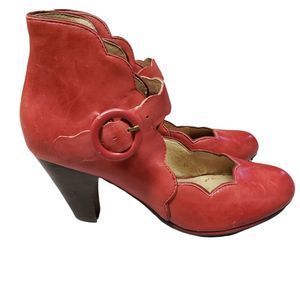 Miz Mooz Red Leather Scalloped High Heel Shoes 7.5 38